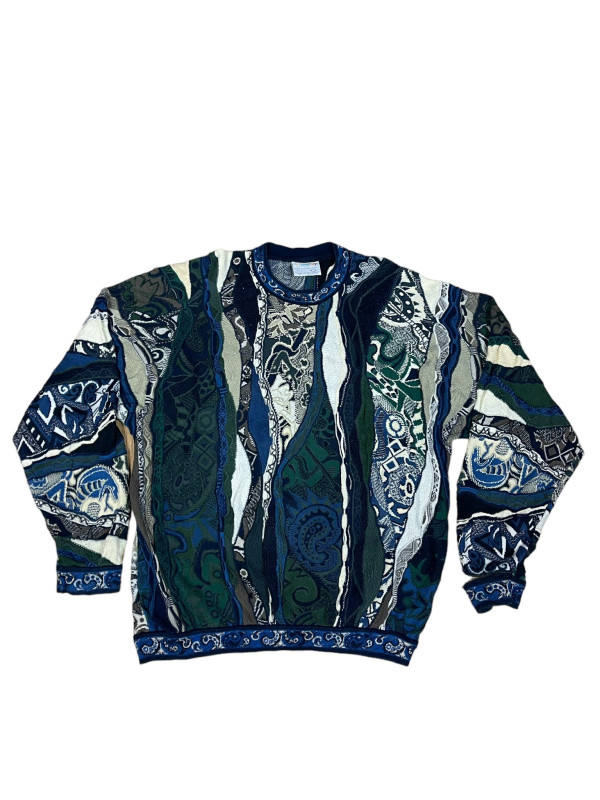 Vintage COOGI Sweater Men's Size L Cotton Pullover Midnight Lennon MULTI • BLUE •