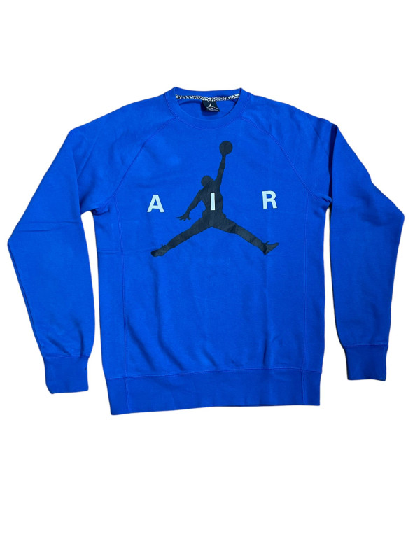 VINTAGE NIKE SWEATSHIRT, AIR JORDAN LONG SLEEVE GRAPHIC CREWNECK - SMALL, BLUE