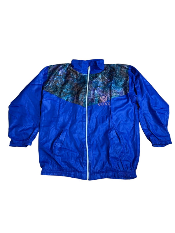 Vintage 90s CUCCI Men's Blue Multicolor 90s Star Abstract Pattern Windbreaker Jacket M BLUE • NAVY •