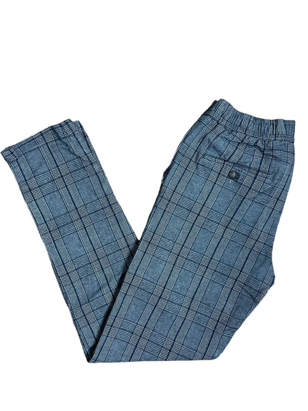 REDEFINED REBEL Slim Fit Grey and Blue Windowpane CheckTrouser REDEFINED Size W:32 L:32 NAVY • GREY