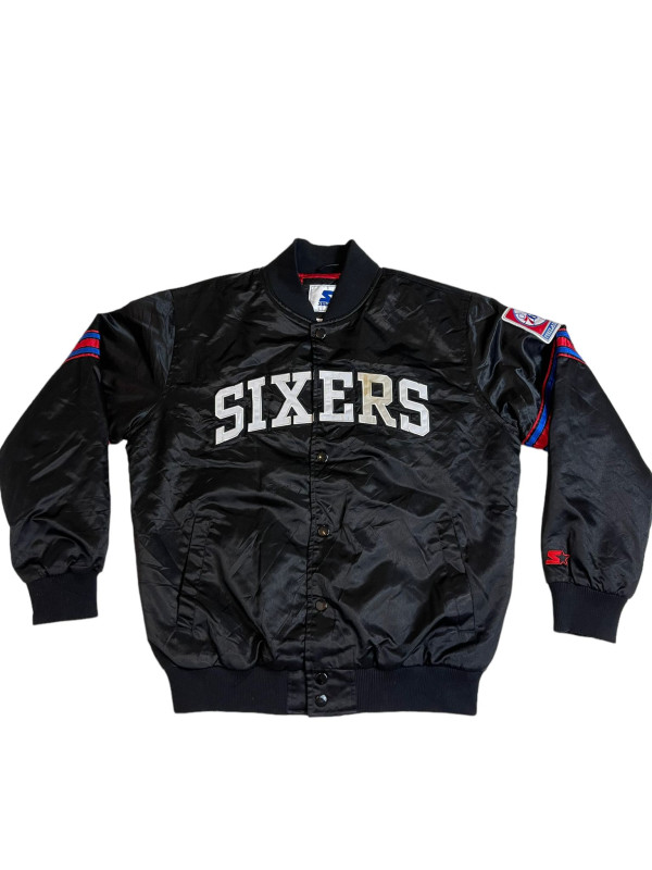 VTG 80s 90s SHELL: 100% NYLON LINING: 100% POLYESTER INSULATION: 100% POLYESTER 76ers Sixers Starter Satin Bomber Jacket