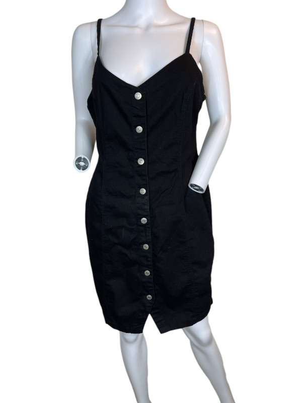 New Look button through dress in black NEW LOOK DENIM UK 16 EU 44 USA 12 BLACK •